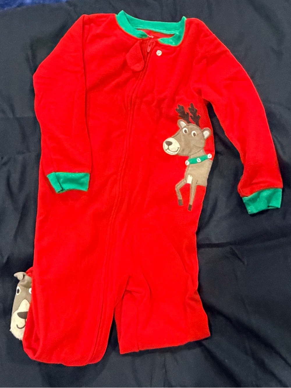 Carter's Red and Green Reindeer One-Piece Footie Pajamas